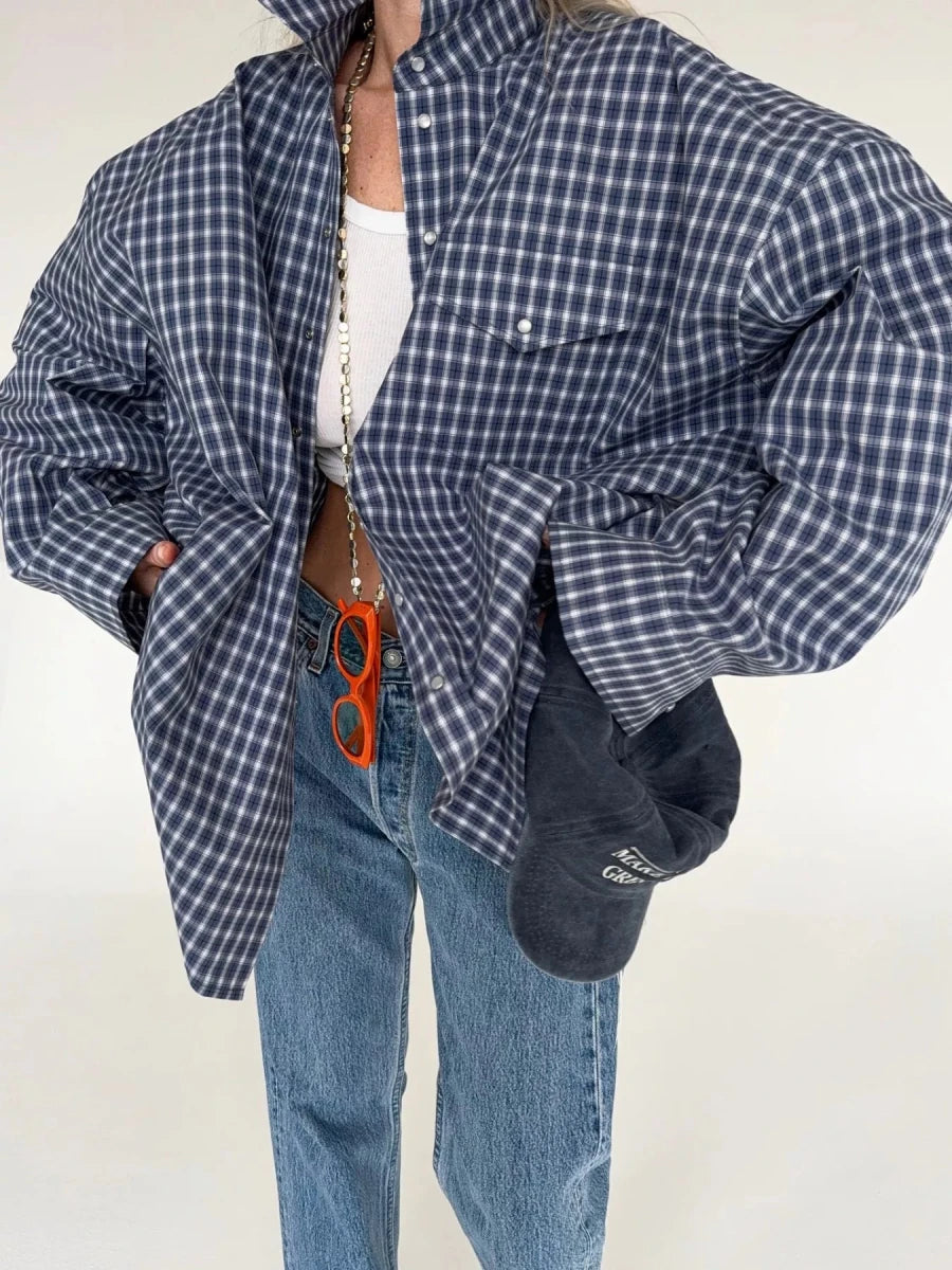 Cool Plaid Oversized Shirt - Brick + Boho
