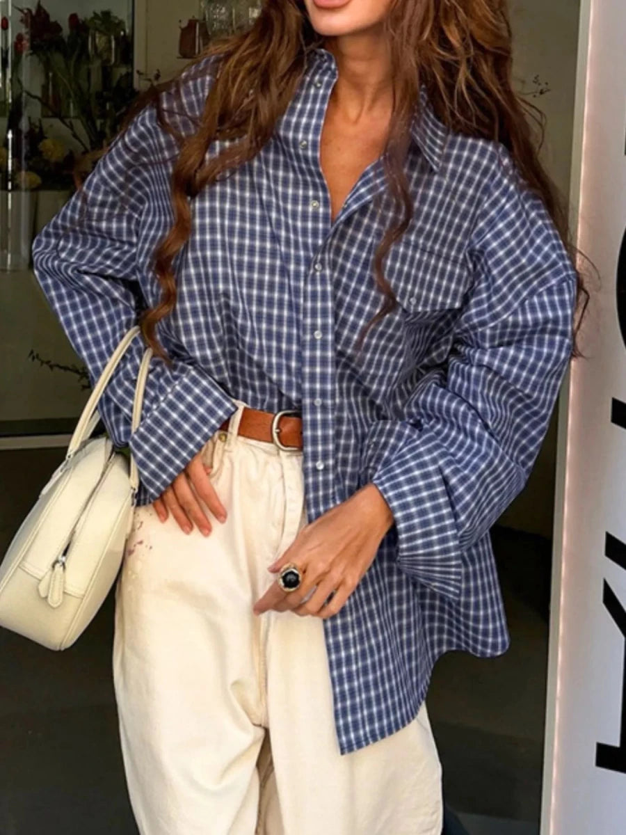 Cool Plaid Oversized Shirt - Brick + Boho