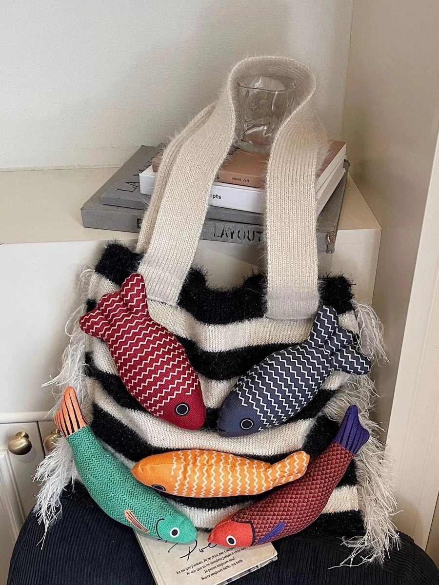 Cosmic Groove Striped Knit Bag - Brick + Boho