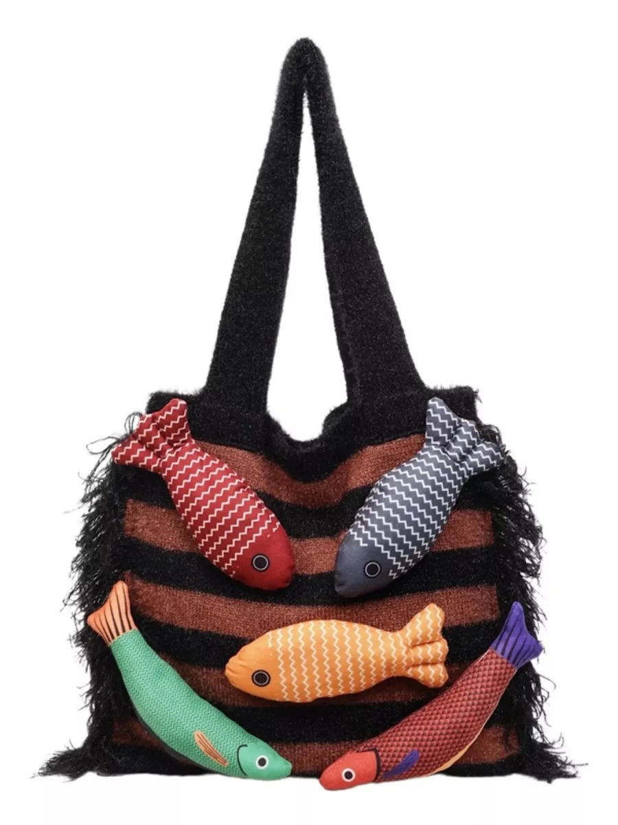 Cosmic Groove Striped Knit Bag - Brick + Boho