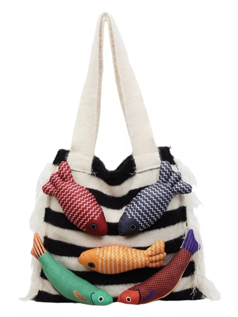Cosmic Groove Striped Knit Bag - Brick + Boho