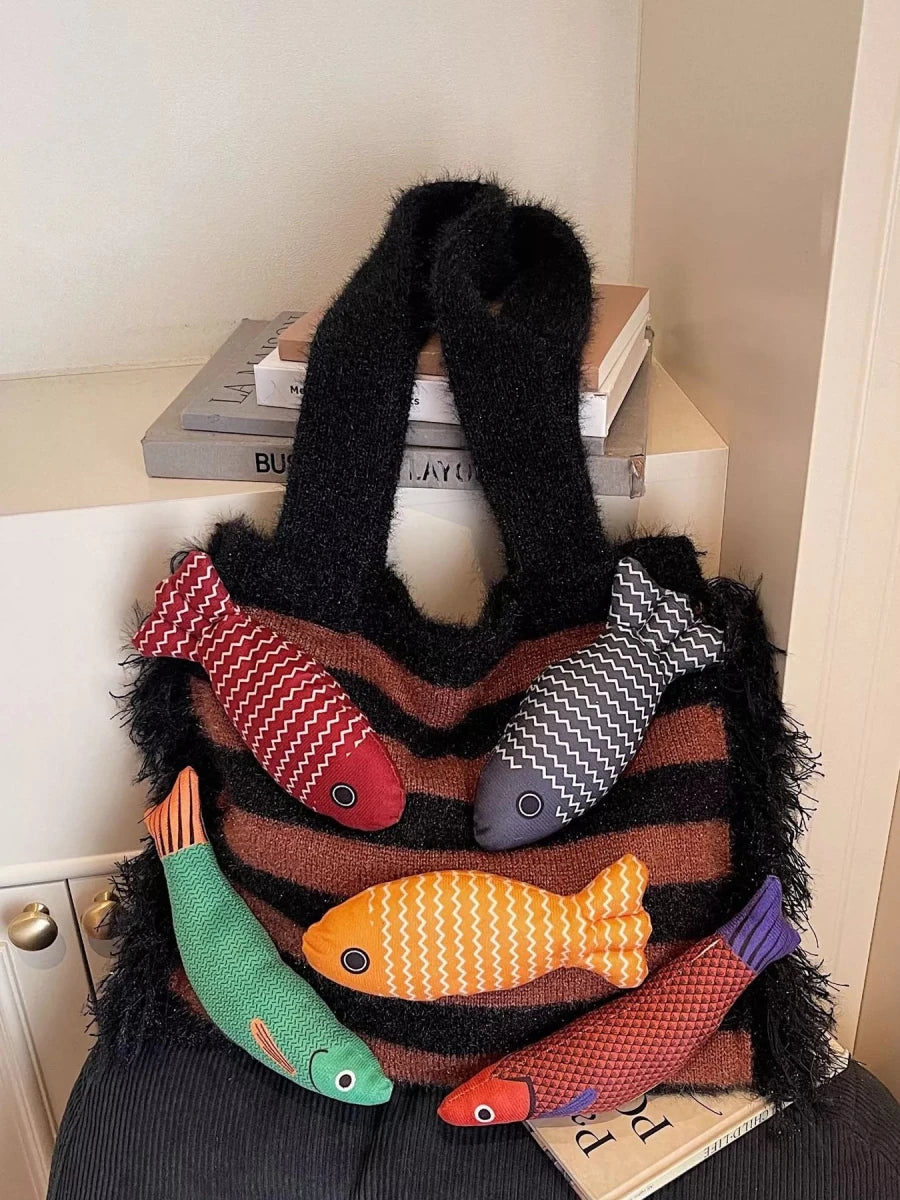 Cosmic Groove Striped Knit Bag - Brick + Boho