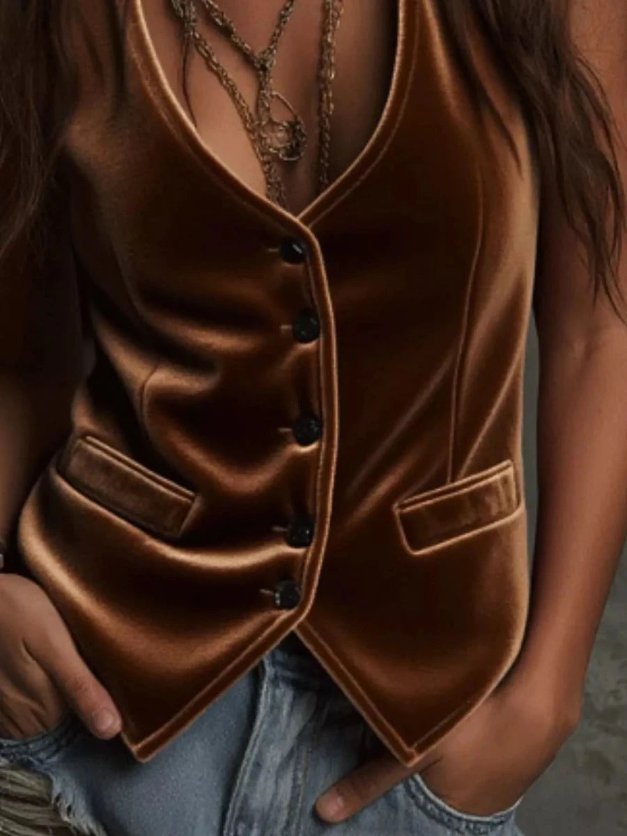 Crafted Leopard Fringe Vest - Brick + Boho