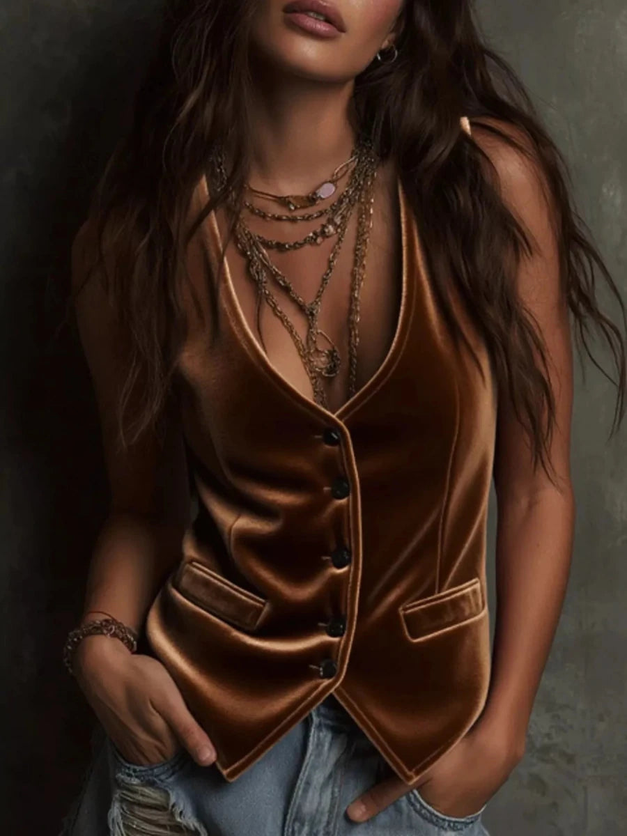 Crafted Leopard Fringe Vest - Brick + Boho