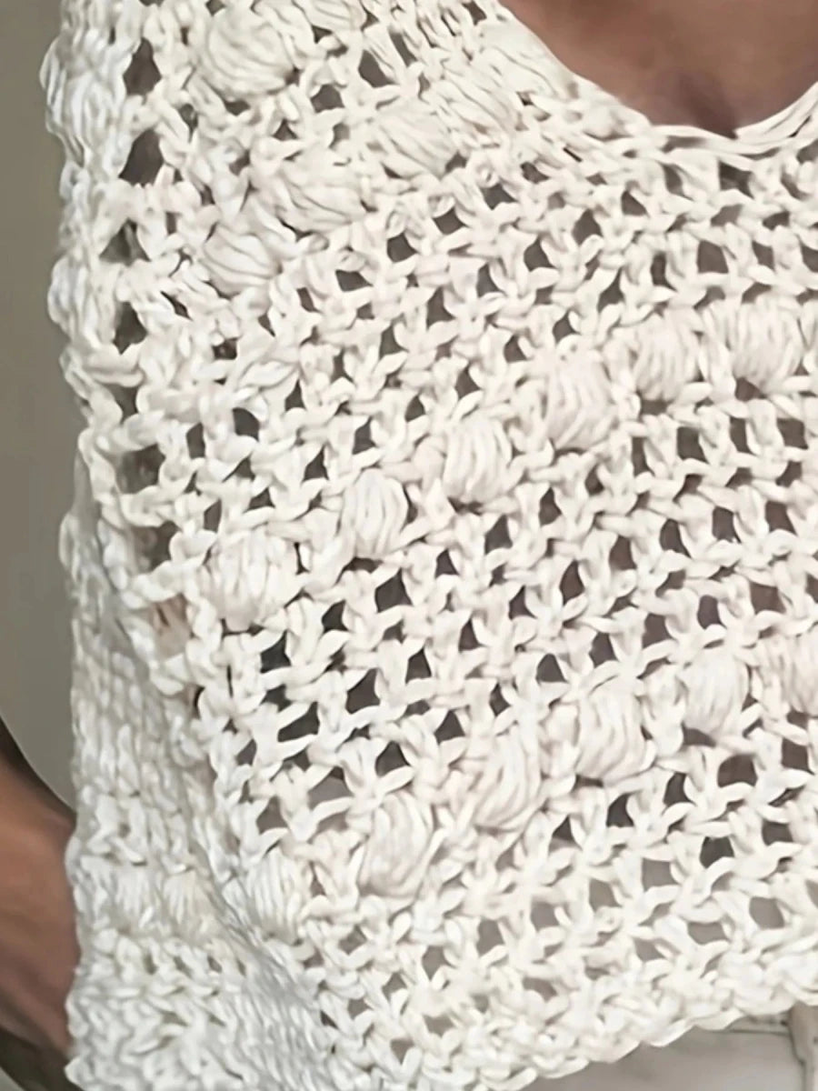 Crochet Knit V - Neck Sweater Vest - Brick + Boho