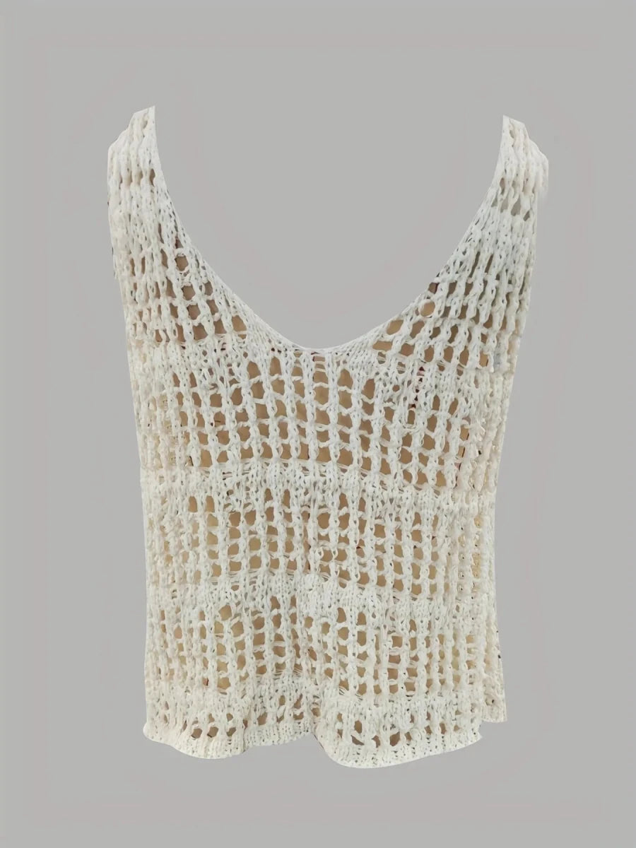 Crochet Knit V - Neck Sweater Vest - Brick + Boho