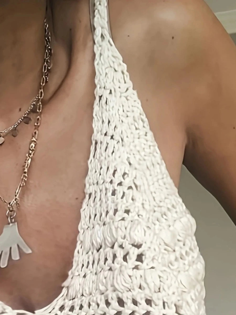 Crochet Knit V - Neck Sweater Vest - Brick + Boho