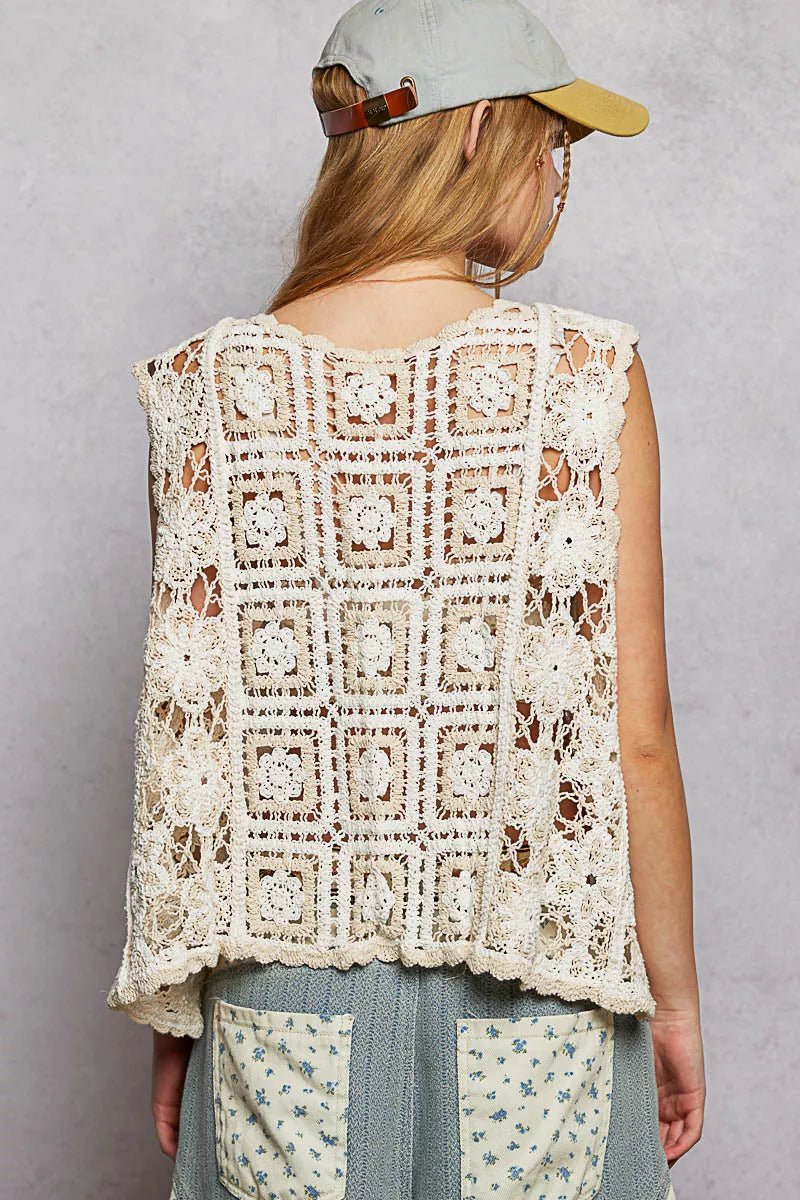 Crochet Tie Front Vest with Scalloped Edge - Brick + Boho