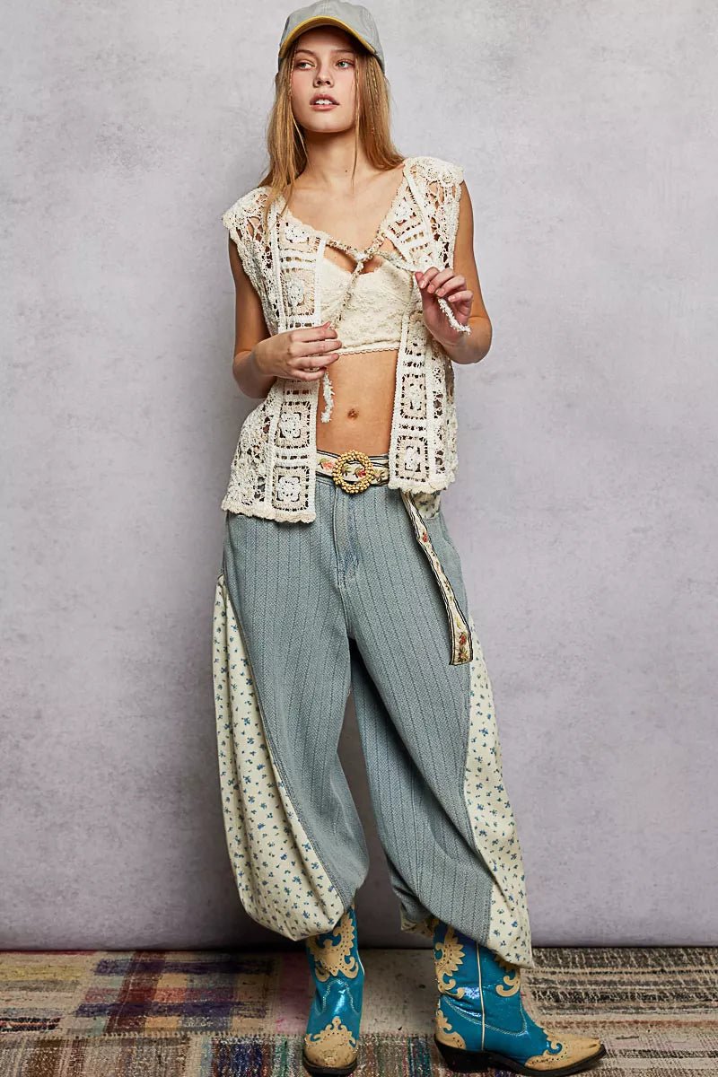 Crochet Tie Front Vest with Scalloped Edge - Brick + Boho