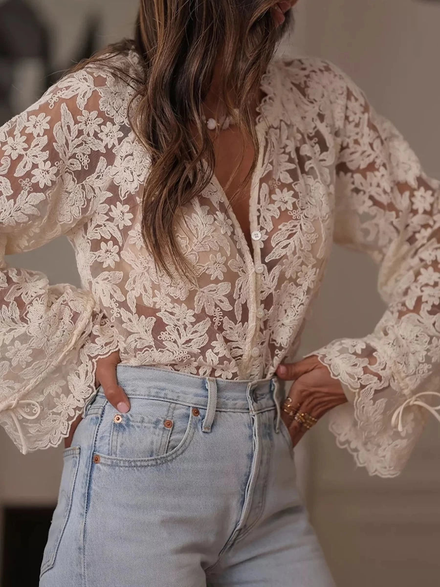 Electric Feel Lace Blouse - Brick + Boho