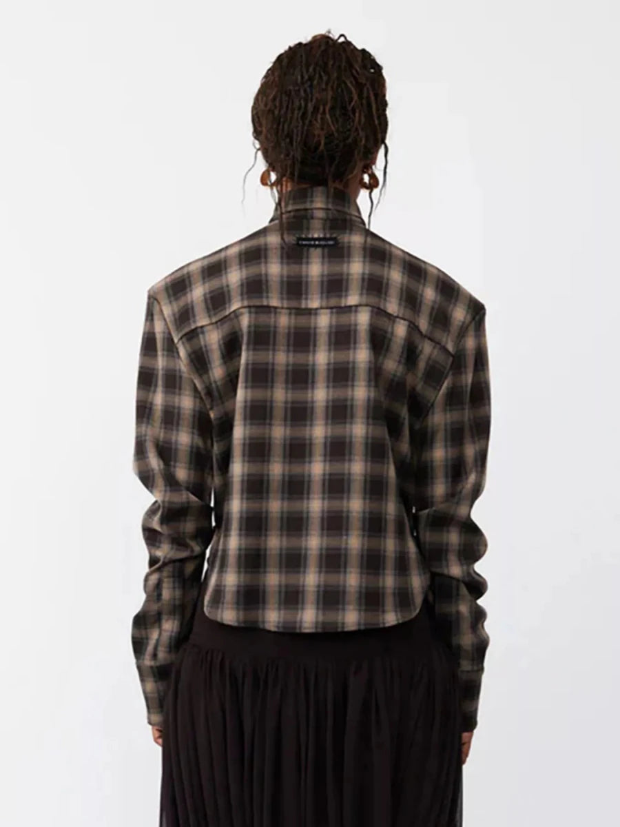 Electric Feel Ruched Plaid Shirt - Brick + Boho
