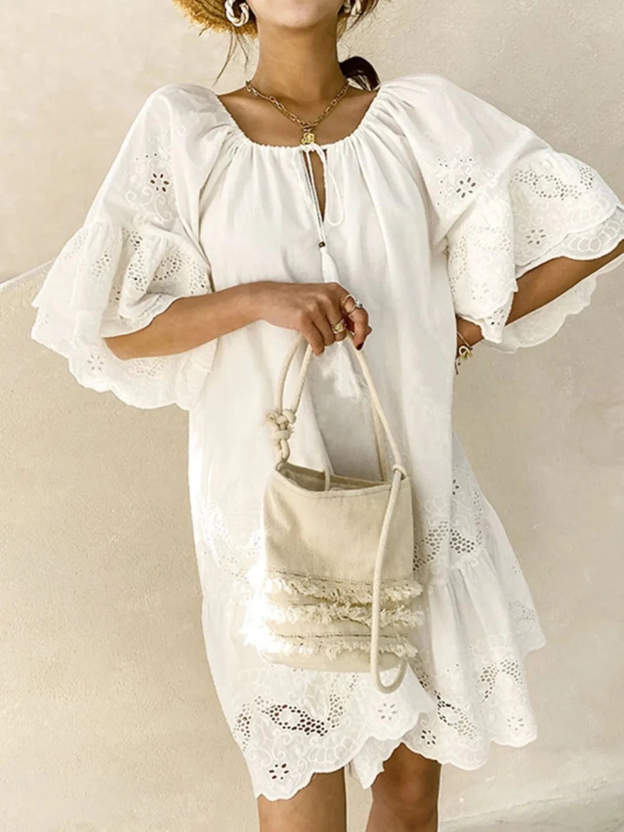 Eyelet Tassel Tie Dress - Brick + Boho