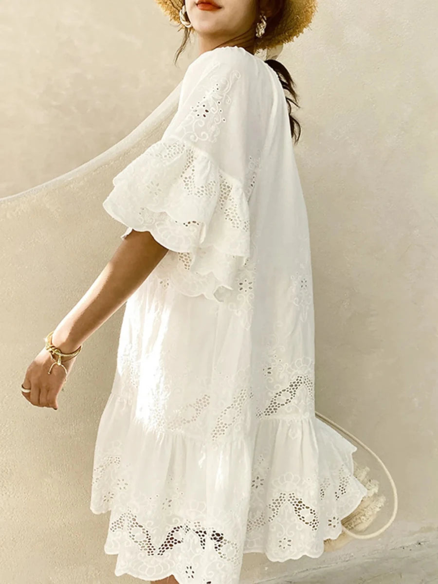 Eyelet Tassel Tie Dress - Brick + Boho