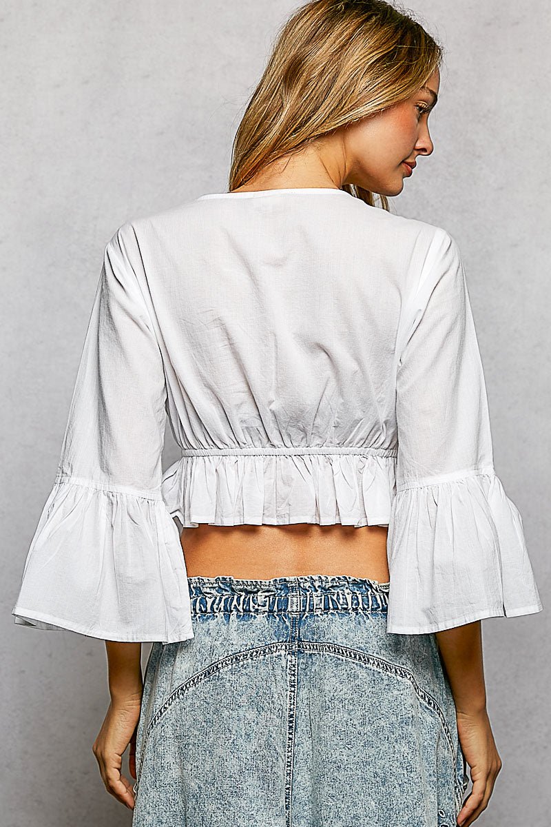 Floral Embroidered Cropped Blouse - Brick + Boho
