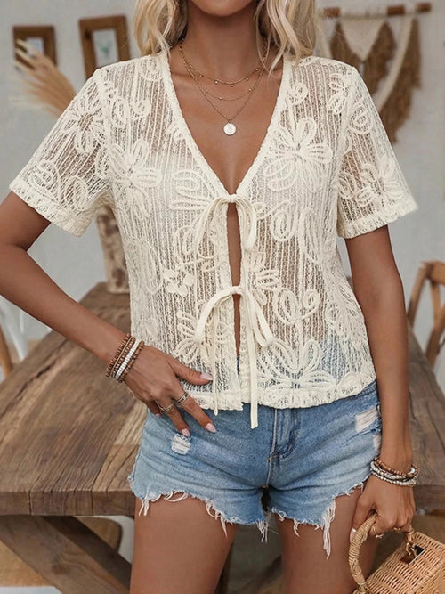 Floral Lace Tie - Front Shirt - Brick + Boho