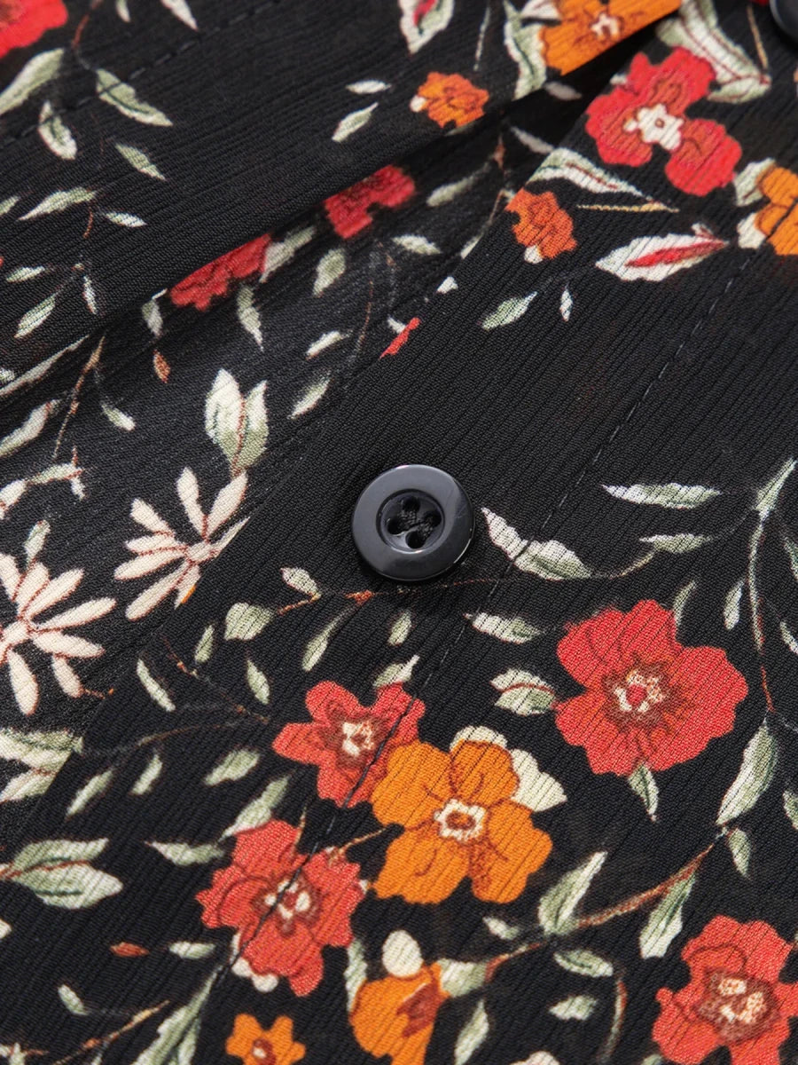 Floral Print Lantern Sleeve Loose Shirt - Brick + Boho