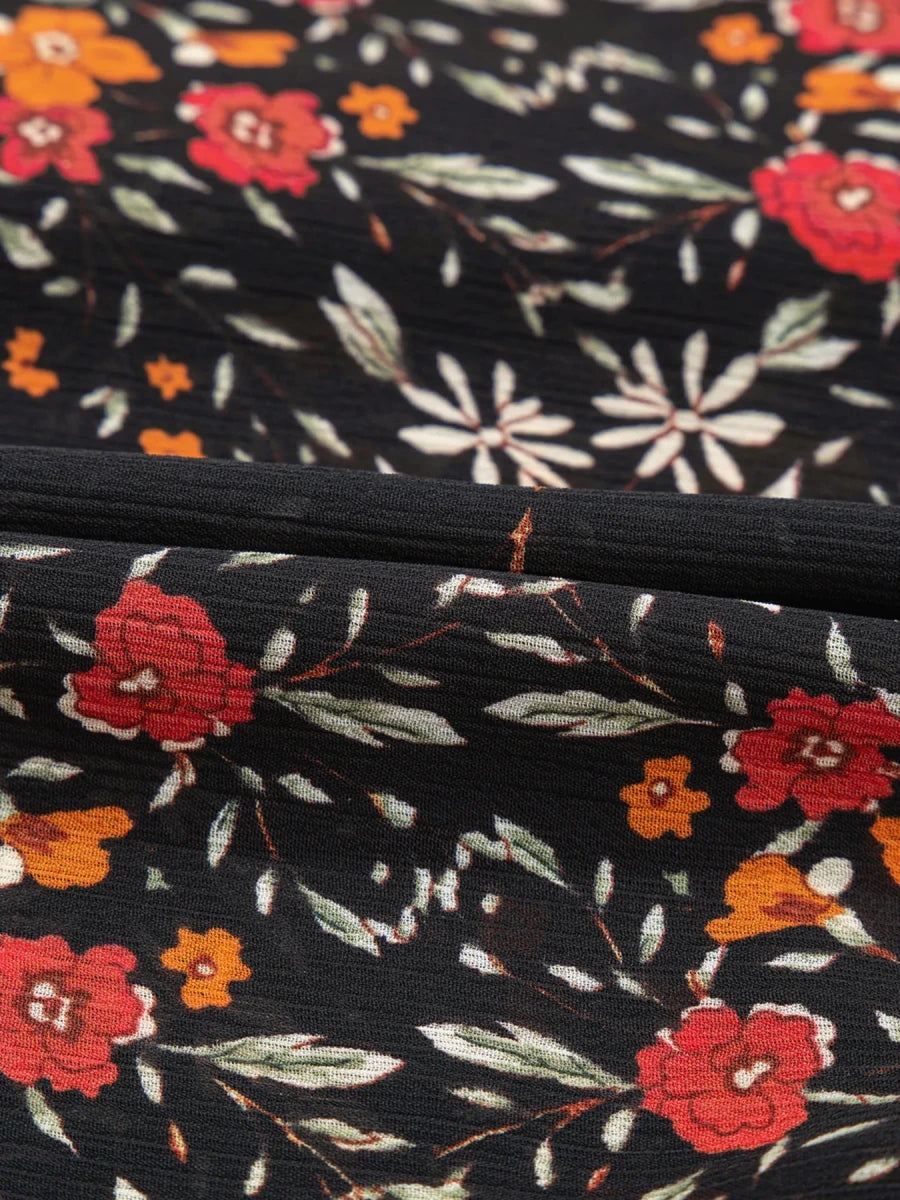 Floral Print Lantern Sleeve Loose Shirt - Brick + Boho