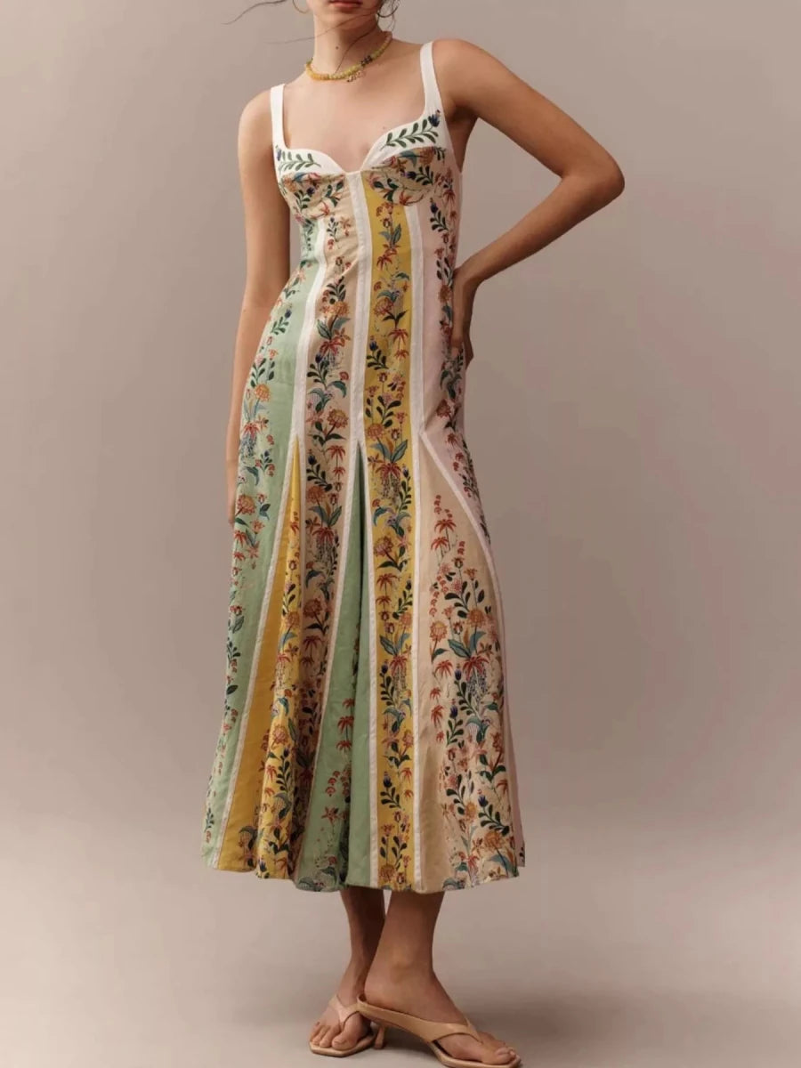 Floral Print Sweetheart Neck Maxi Dress - Brick + Boho