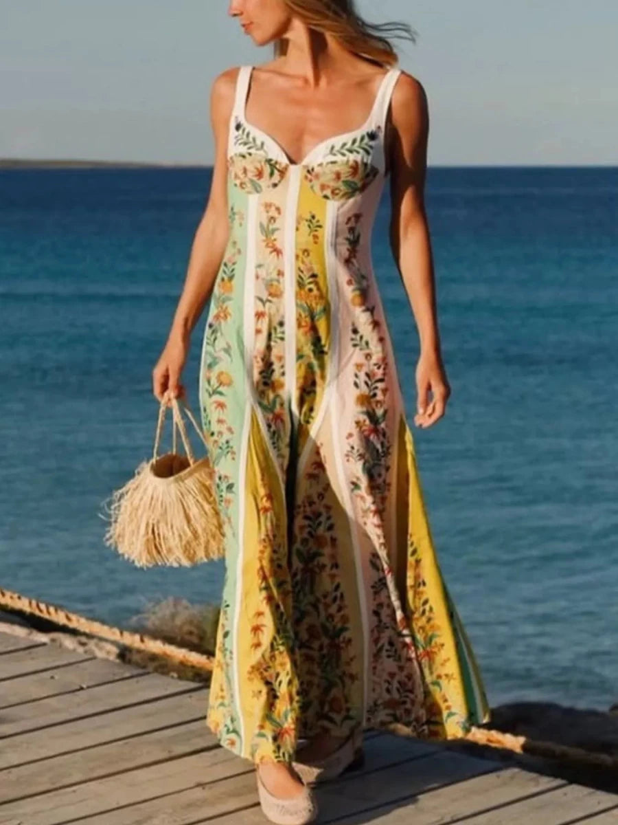 Floral Print Sweetheart Neck Maxi Dress - Brick + Boho