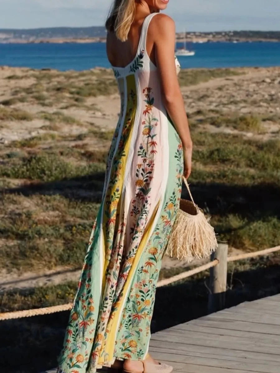Floral Print Sweetheart Neck Maxi Dress - Brick + Boho