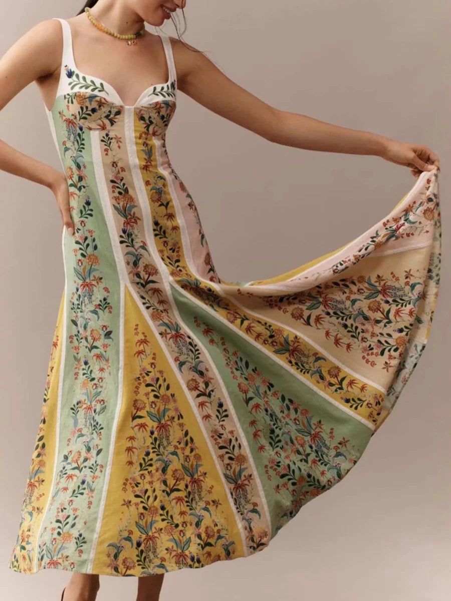 Floral Print Sweetheart Neck Maxi Dress - Brick + Boho