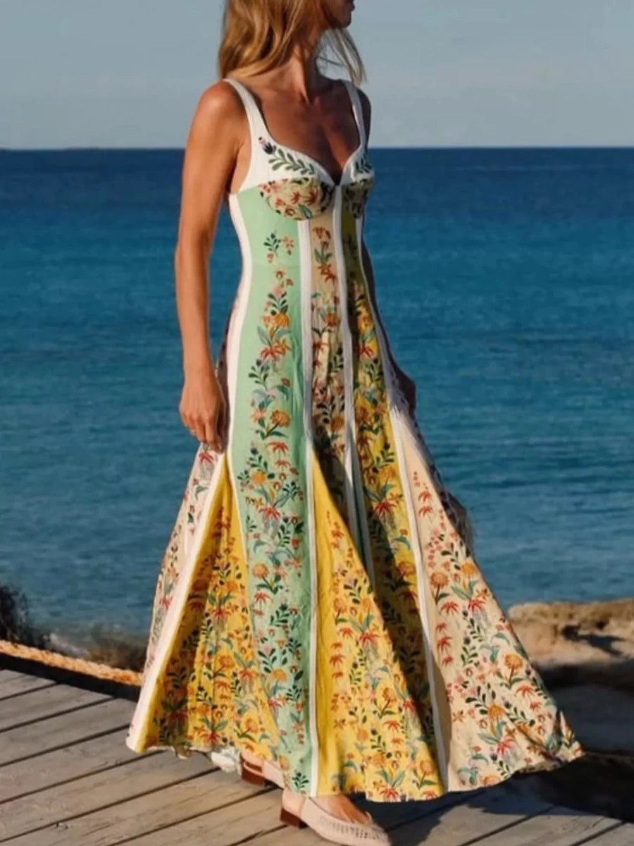 Floral Print Sweetheart Neck Maxi Dress - Brick + Boho