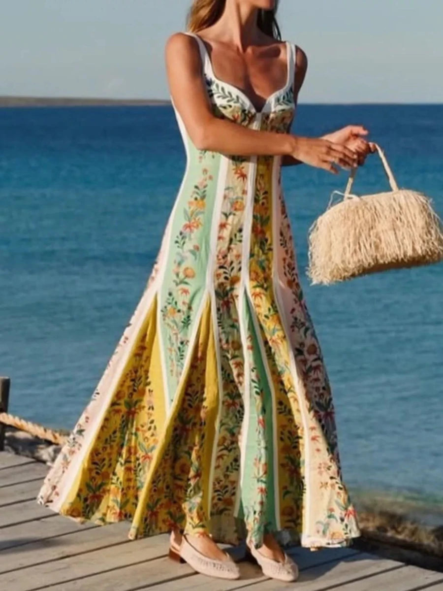 Floral Print Sweetheart Neck Maxi Dress - Brick + Boho