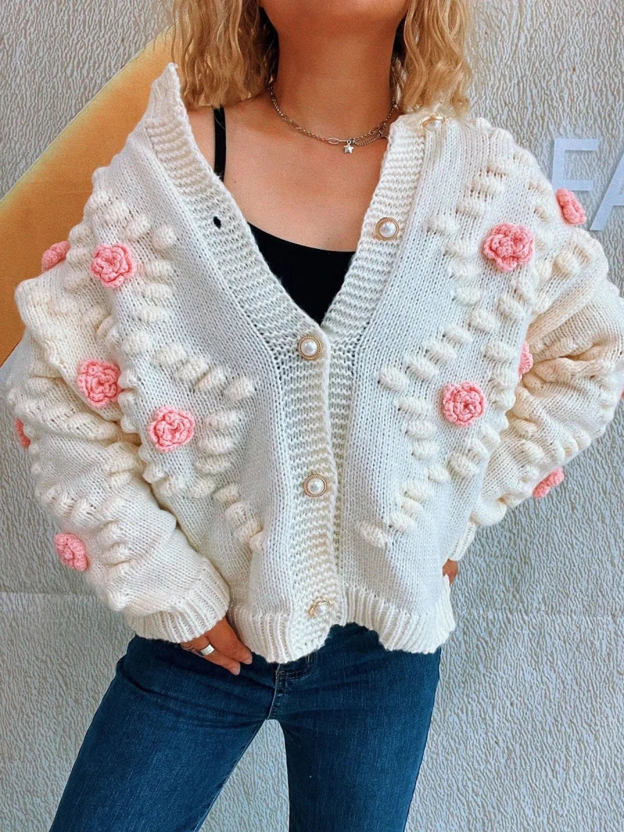 Flower Button Up Long Sleeve Cardigan - Brick + Boho