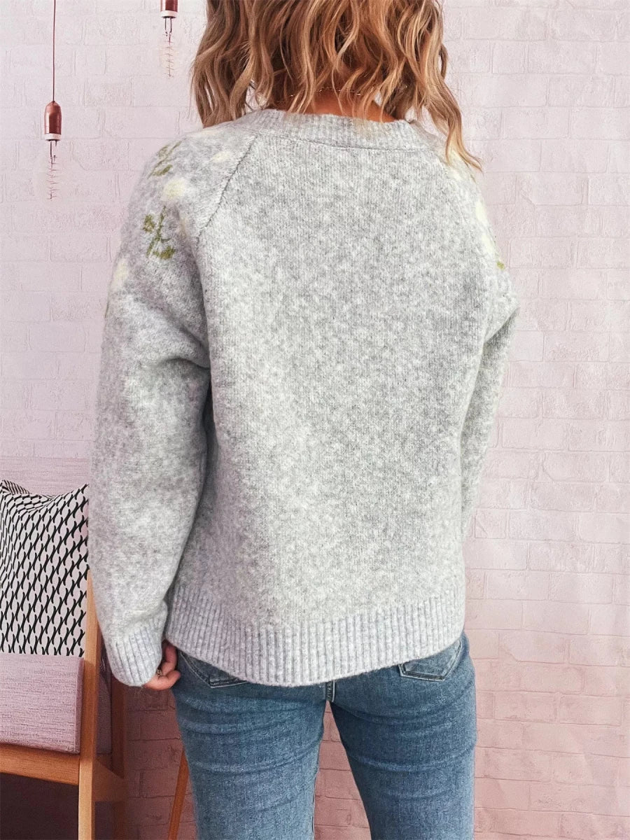 Flower Button Up Long Sleeve Cardigan - Brick + Boho