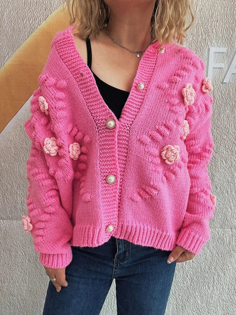 Flower Button Up Long Sleeve Cardigan - Brick + Boho
