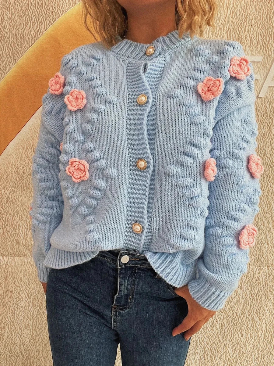 Flower Button Up Long Sleeve Cardigan - Brick + Boho