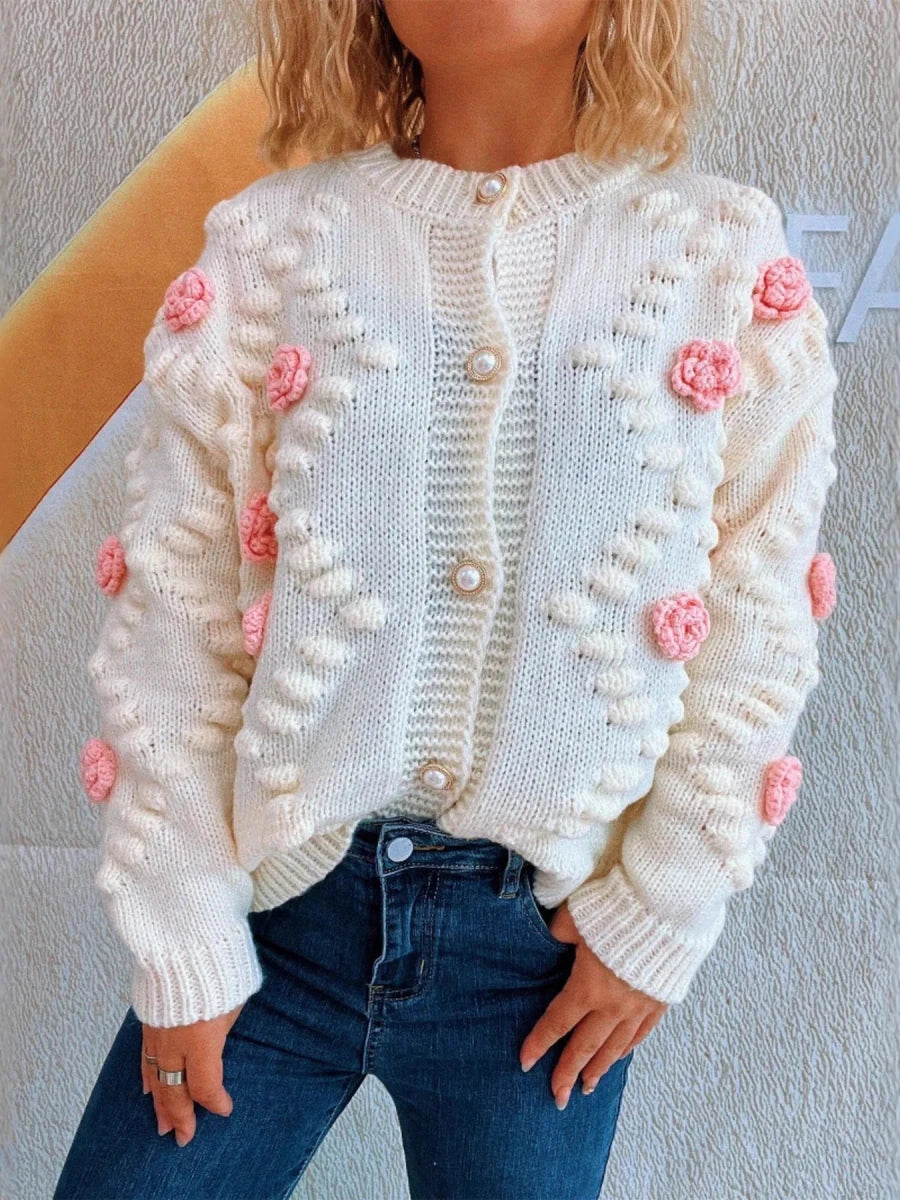Flower Button Up Long Sleeve Cardigan - Brick + Boho