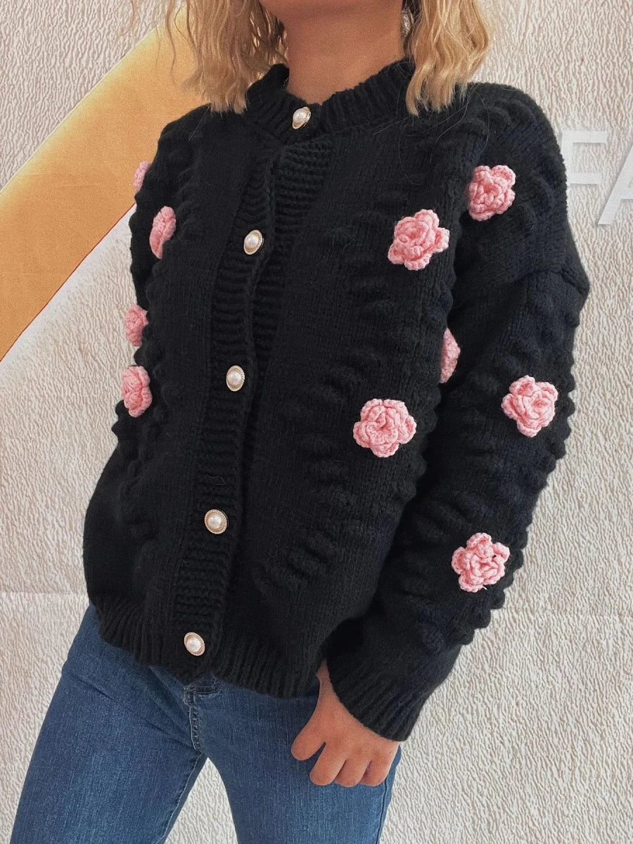Flower Button Up Long Sleeve Cardigan - Brick + Boho