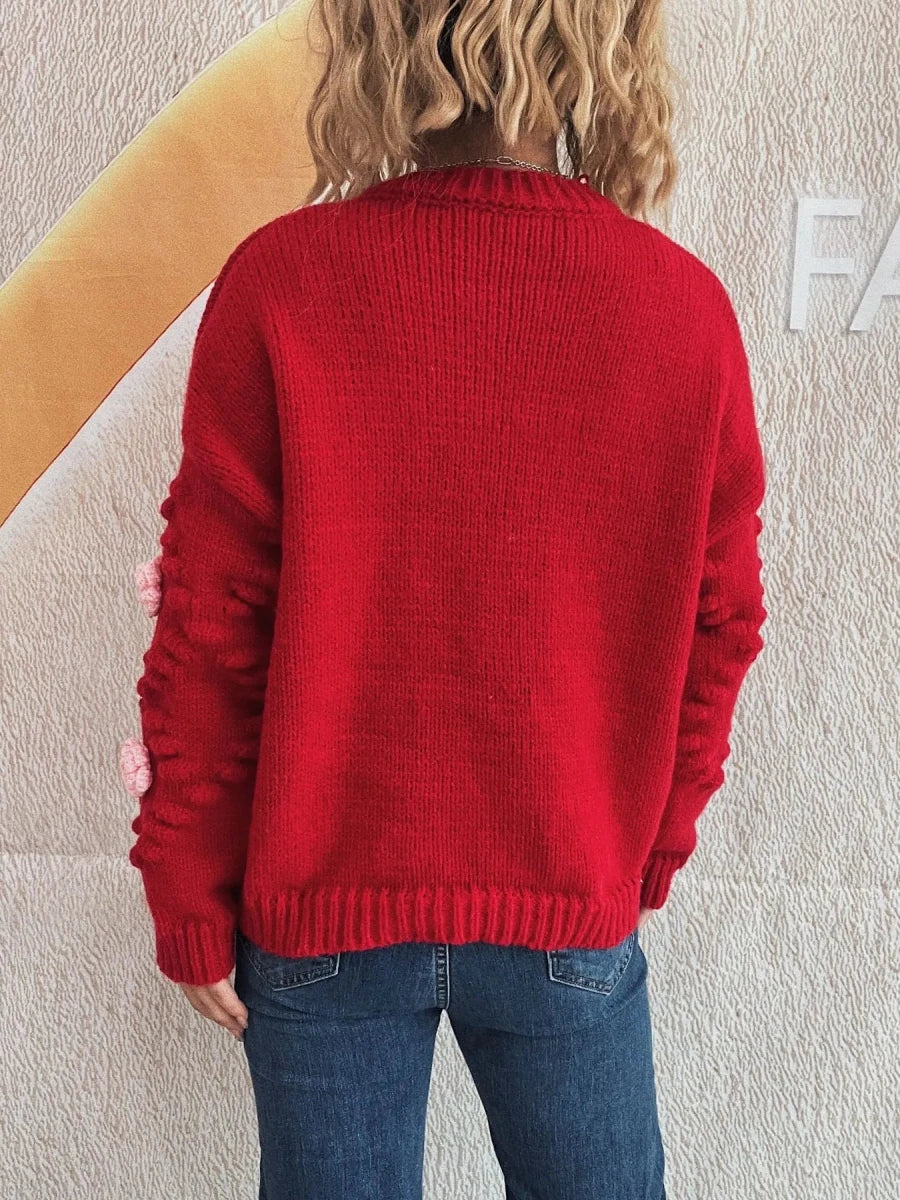 Flower Button Up Long Sleeve Cardigan - Brick + Boho