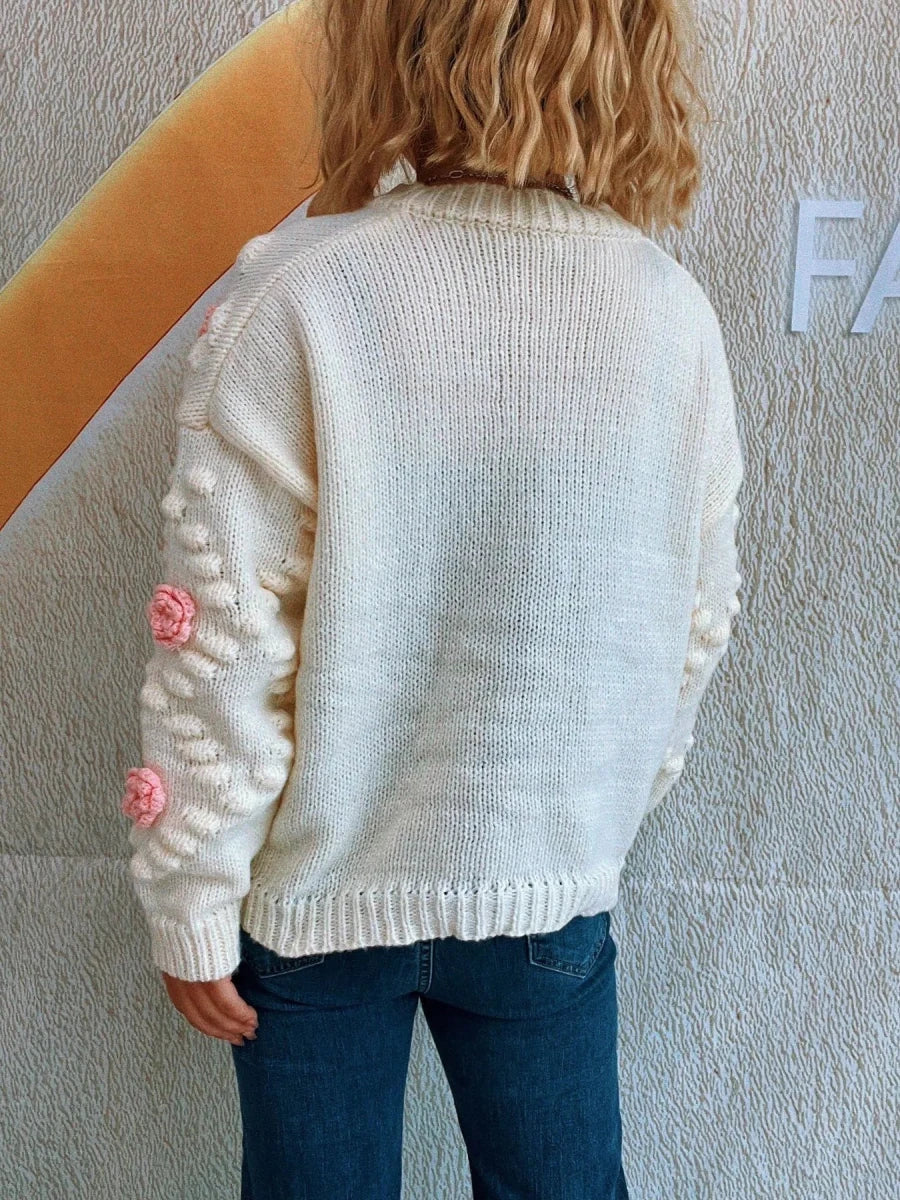 Flower Button Up Long Sleeve Cardigan - Brick + Boho