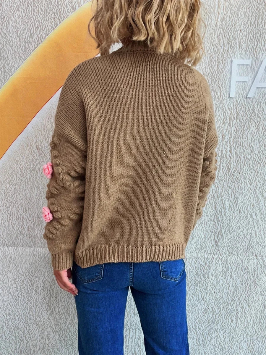 Flower Button Up Long Sleeve Cardigan - Brick + Boho