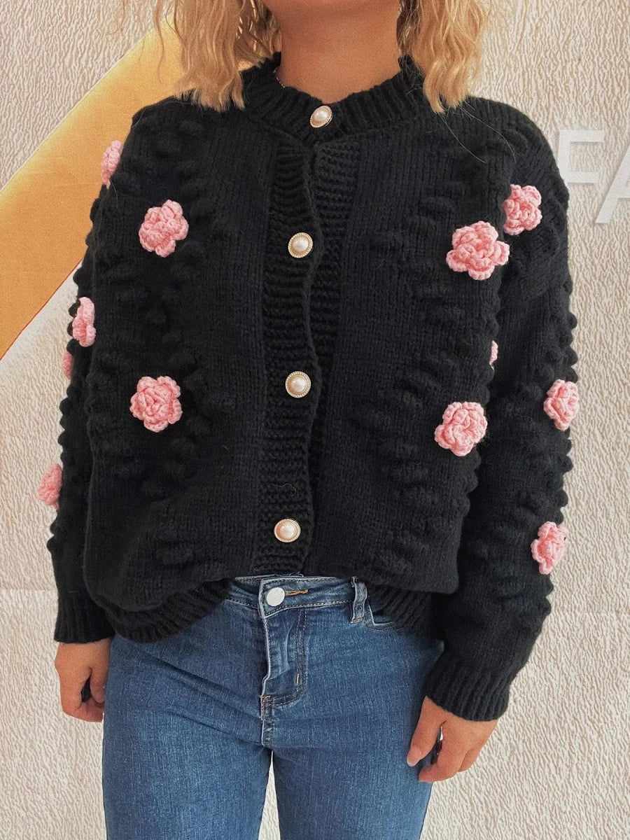 Flower Button Up Long Sleeve Cardigan - Brick + Boho