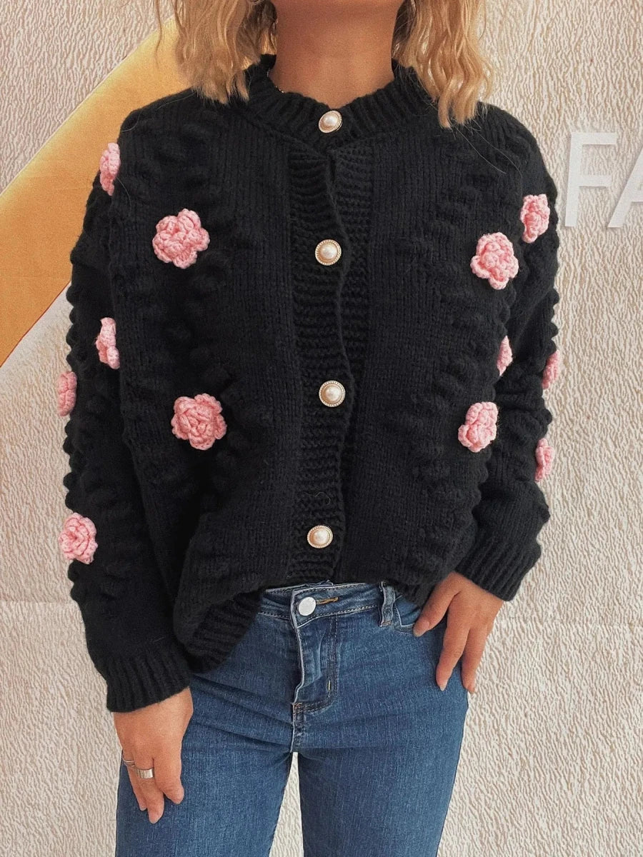 Flower Button Up Long Sleeve Cardigan - Brick + Boho