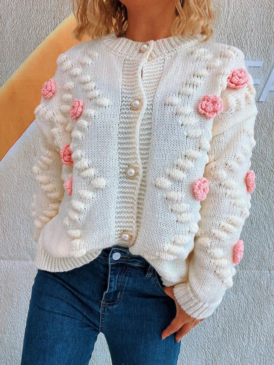 Flower Button Up Long Sleeve Cardigan - Brick + Boho