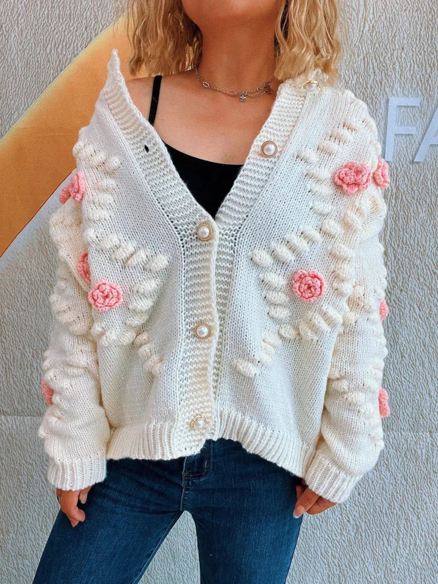 Flower Button Up Long Sleeve Cardigan - Brick + Boho