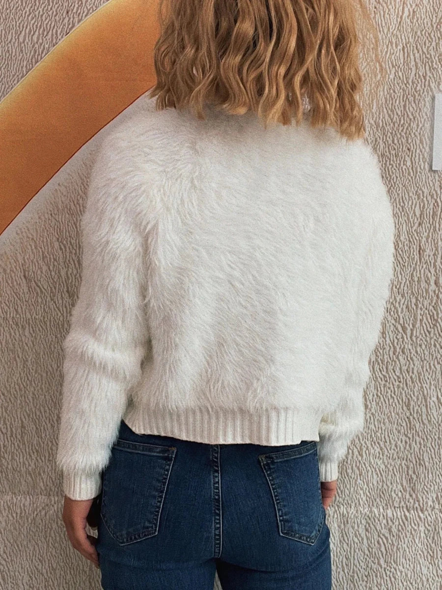 Flower Fuzzy Button - Up Cardigan - Brick + Boho