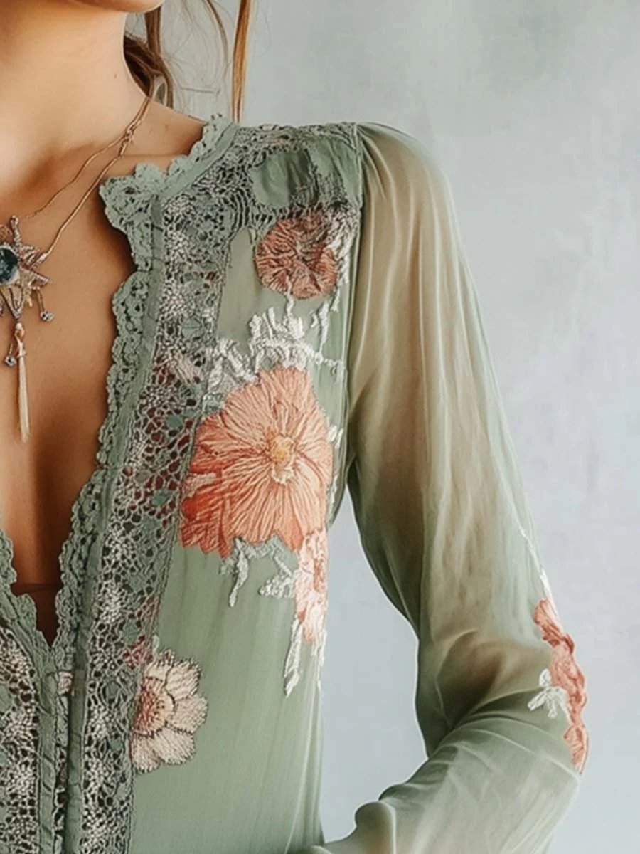Garden Lace Floral Blouse - Brick + Boho