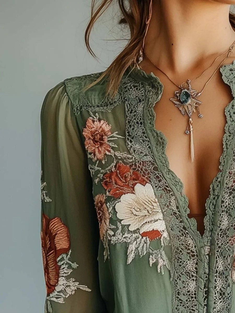 Garden Lace Floral Blouse - Brick + Boho
