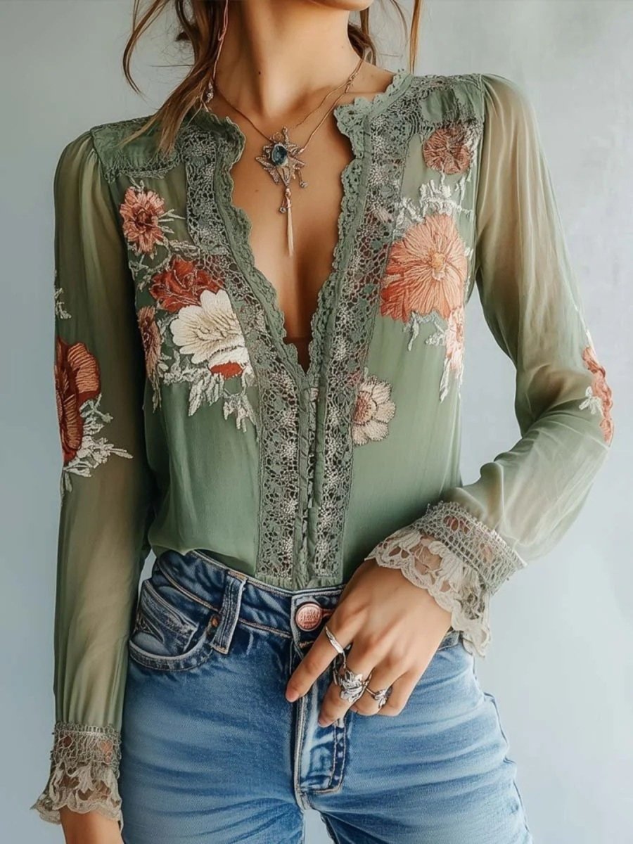 Garden Lace Floral Blouse - Brick + Boho