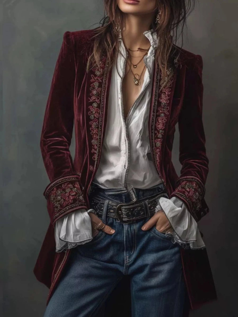 Gilded Embroidered Luxe Jacket - Brick + Boho