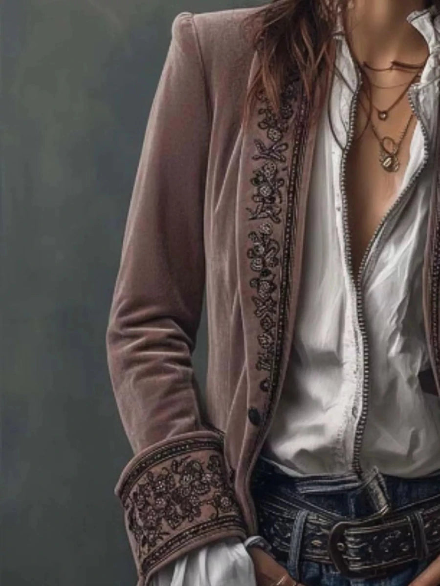 Gilded Embroidered Luxe Jacket - Brick + Boho