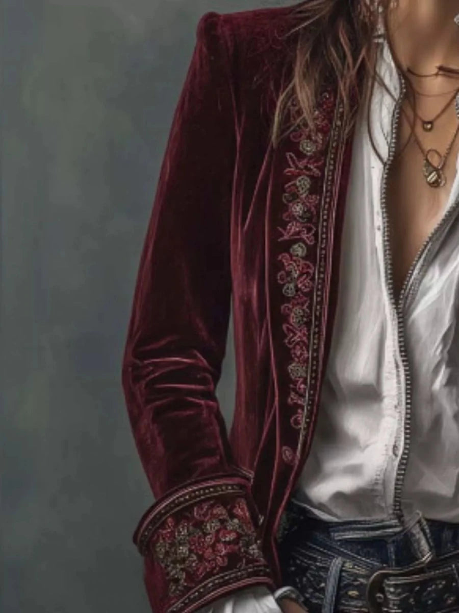 Gilded Embroidered Luxe Jacket - Brick + Boho
