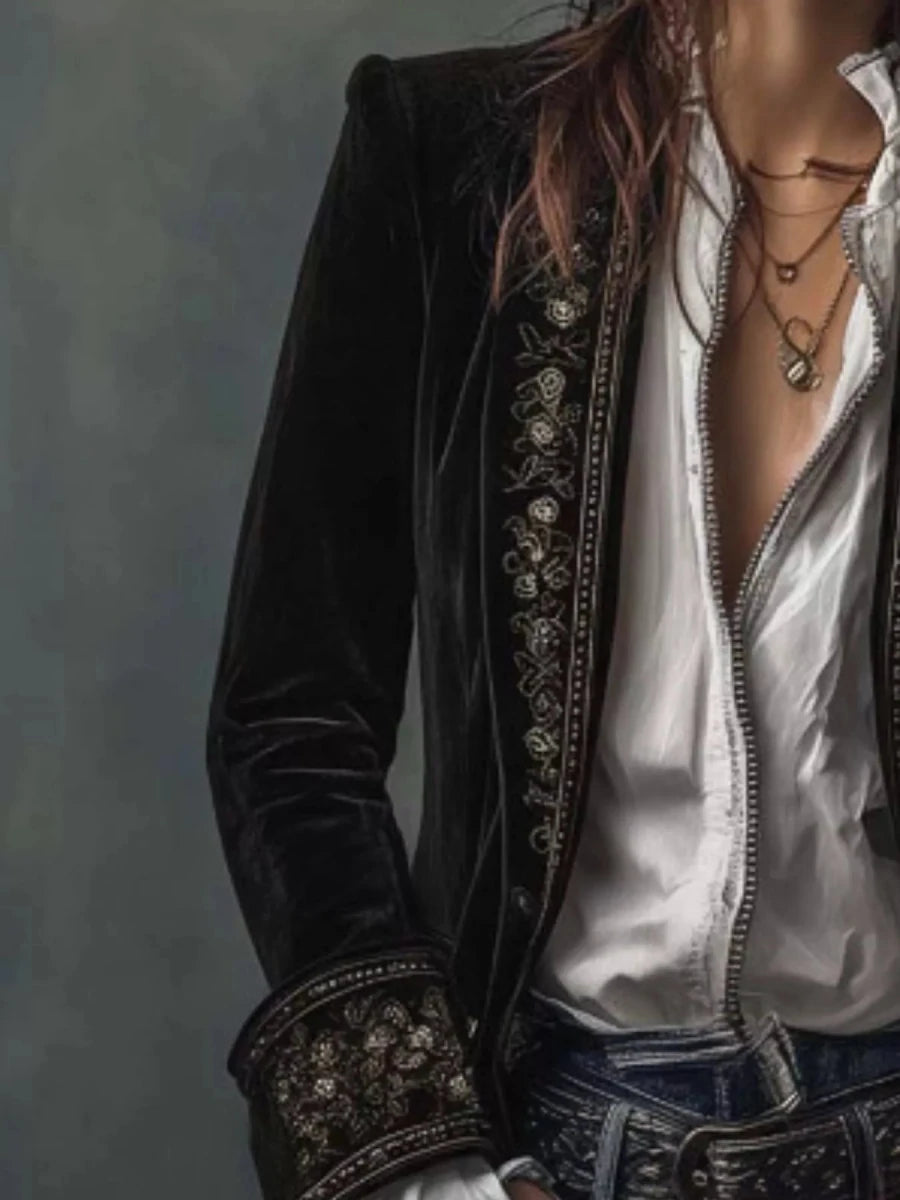 Gilded Embroidered Luxe Jacket - Brick + Boho