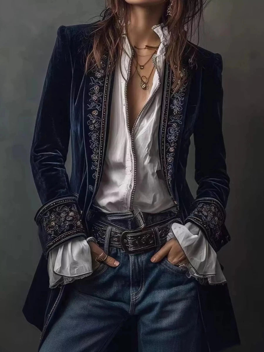 Gilded Embroidered Luxe Jacket - Brick + Boho