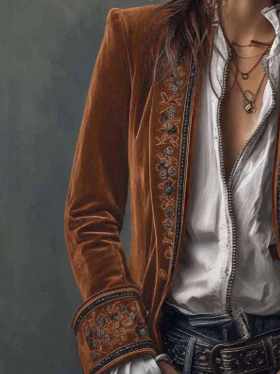 Gilded Embroidered Luxe Jacket - Brick + Boho